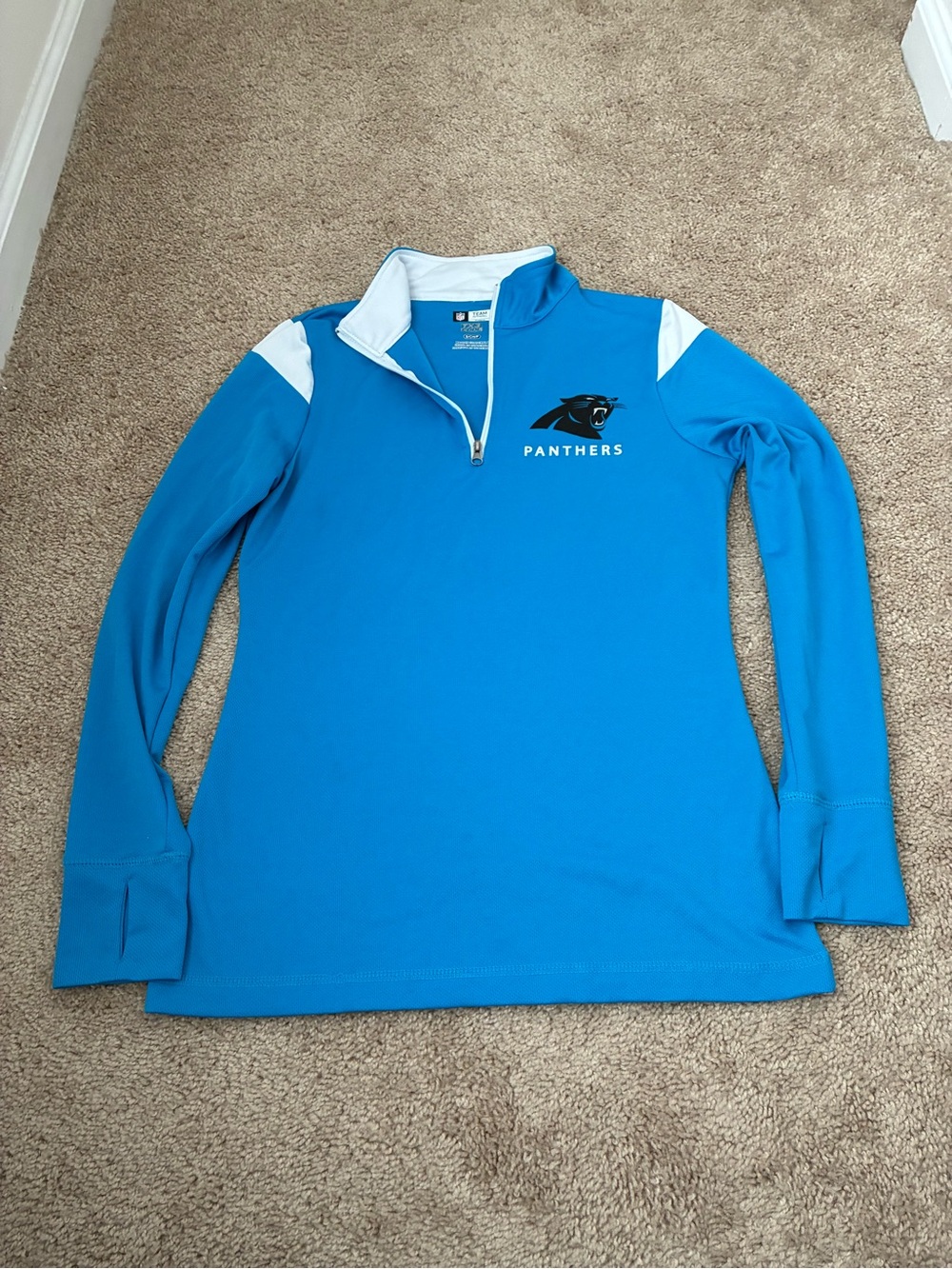 Womens Carolina Panthers Teal Quarter-Zip Pullover size small new with out tag